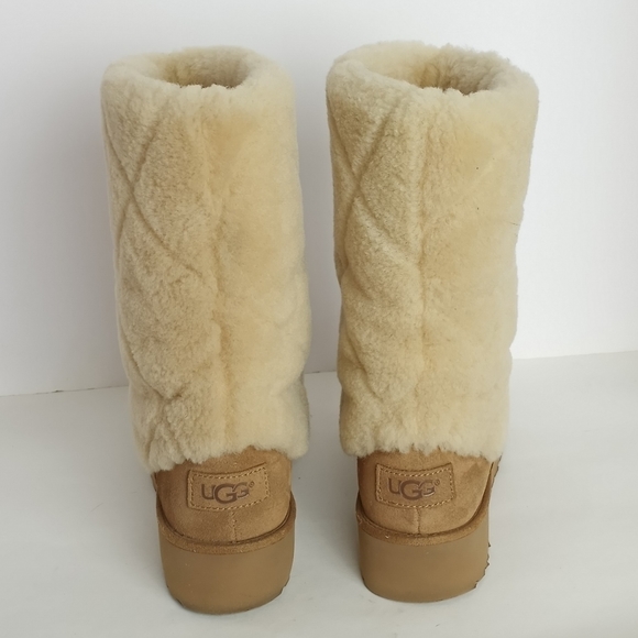 UGG Ariella Luxe Diamond Chestnut Suede Fur Cuff Boots 6 - Picture 6 of 11
